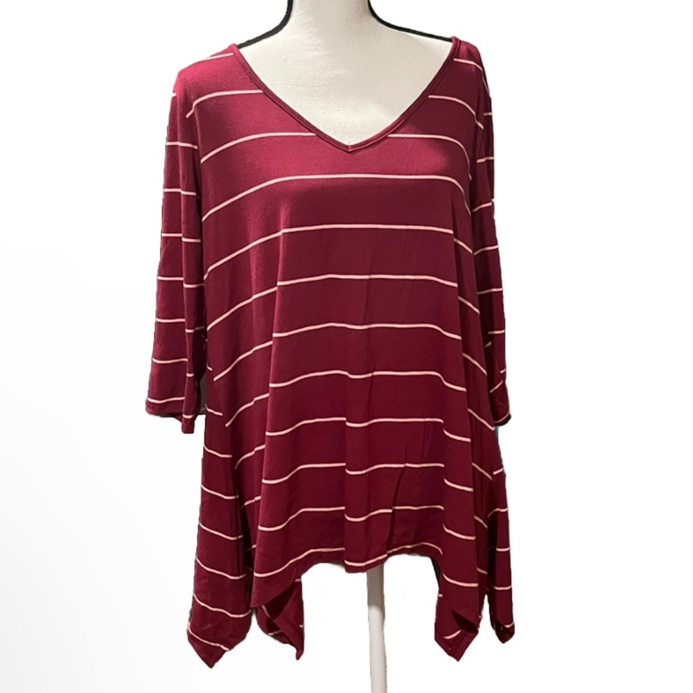 NWT Just Be 2x Top Shirt Stripes Stretch V-neck